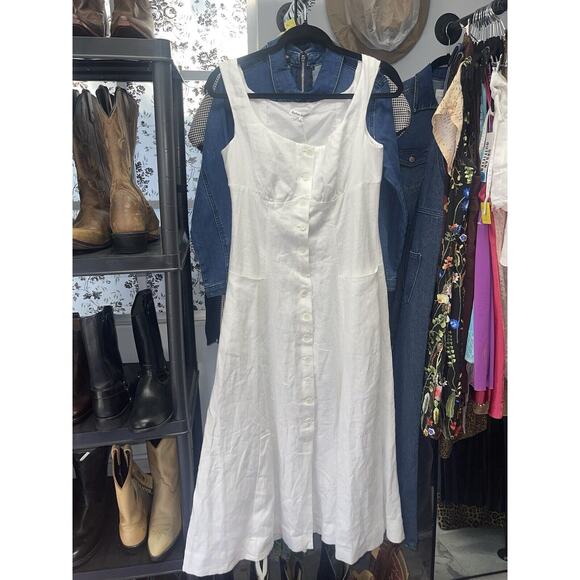 Reformation Louisa Linen Button Linen Dress Center Slit Size 8 pockets Bridal - Picture 1 of 5